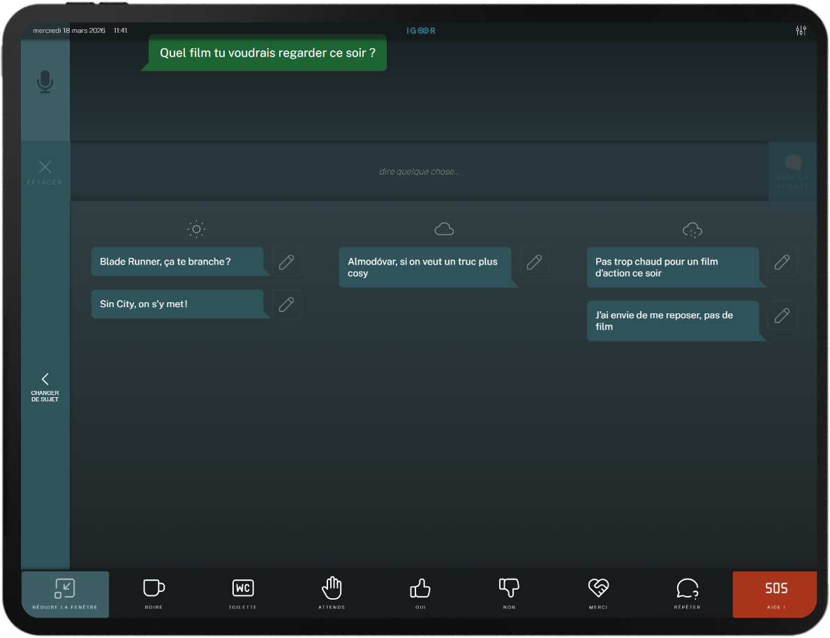 Interface de l'application IGOOR